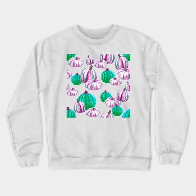 Watercolor Halloween Pumpkins - Pink & Neon Green Crewneck Sweatshirt by monitdesign